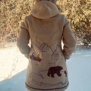 VINTAGE JAMES BAY CANADA wool felt parka jacket tan brown small